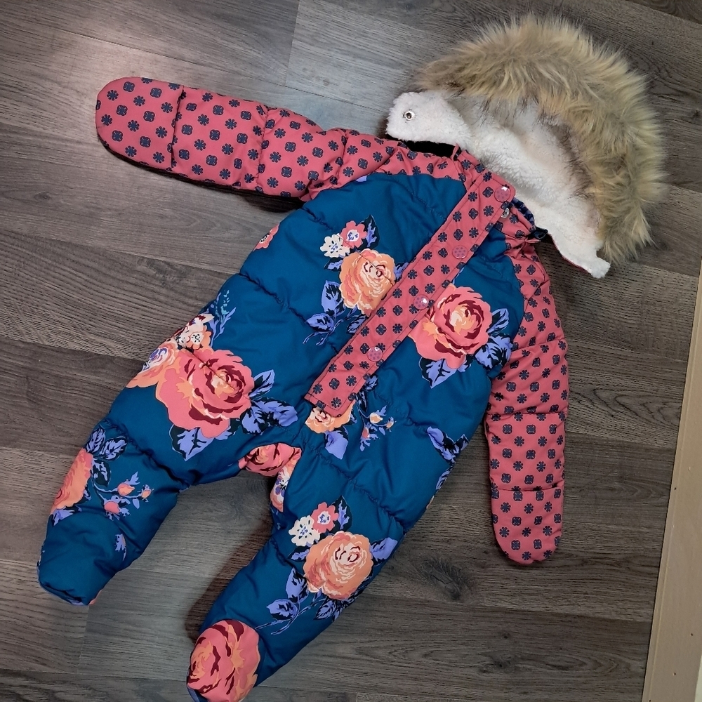 Matilda Jane Rosy Cheeks Bunting Snowsuit Size 0-3 Faux Fur Trim Fleece Lining